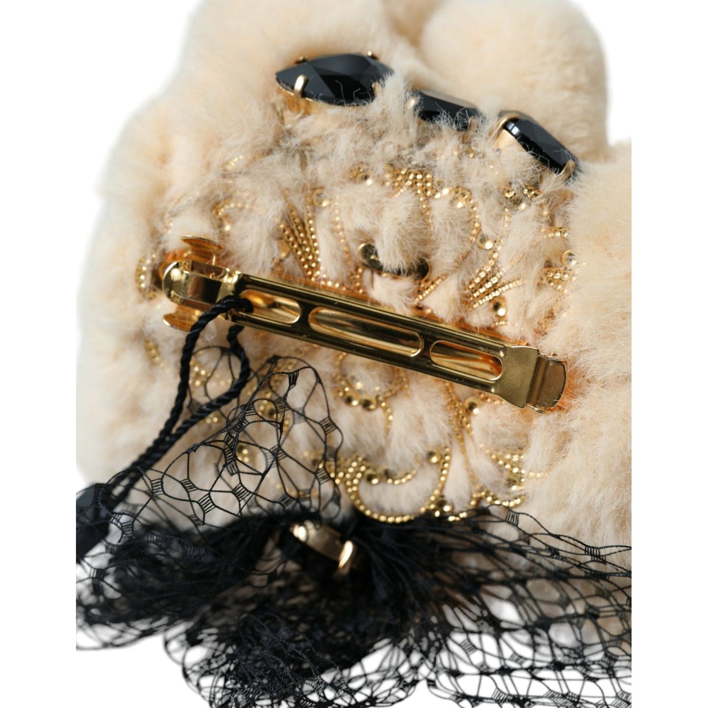Dolce & Gabbana Beige Teddy Bear Mesh Net Band Hair Clip SMY101425