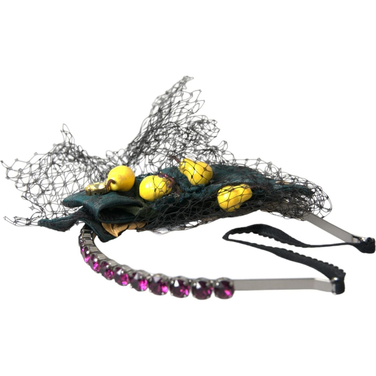 Dolce & Gabbana Black Lemons Sicily Purple Crystal Net Headband Diadem