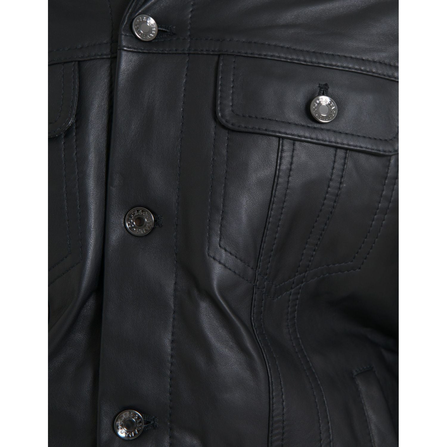 Dolce & Gabbana Black Leather Fur Collar Biker Coat Jacket