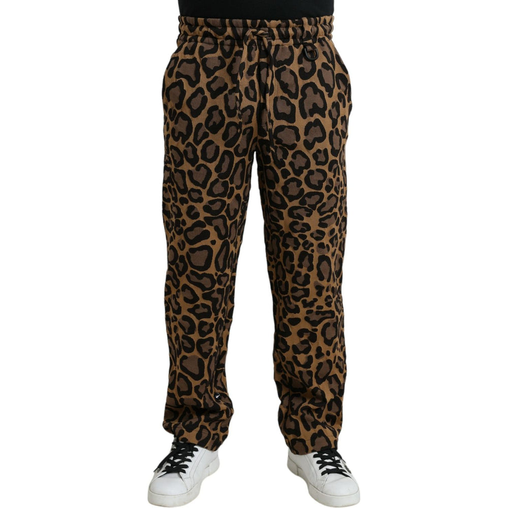 Dolce & Gabbana Brown Leopard Print Polyester Jogger Pants Dolce & Gabbana Black