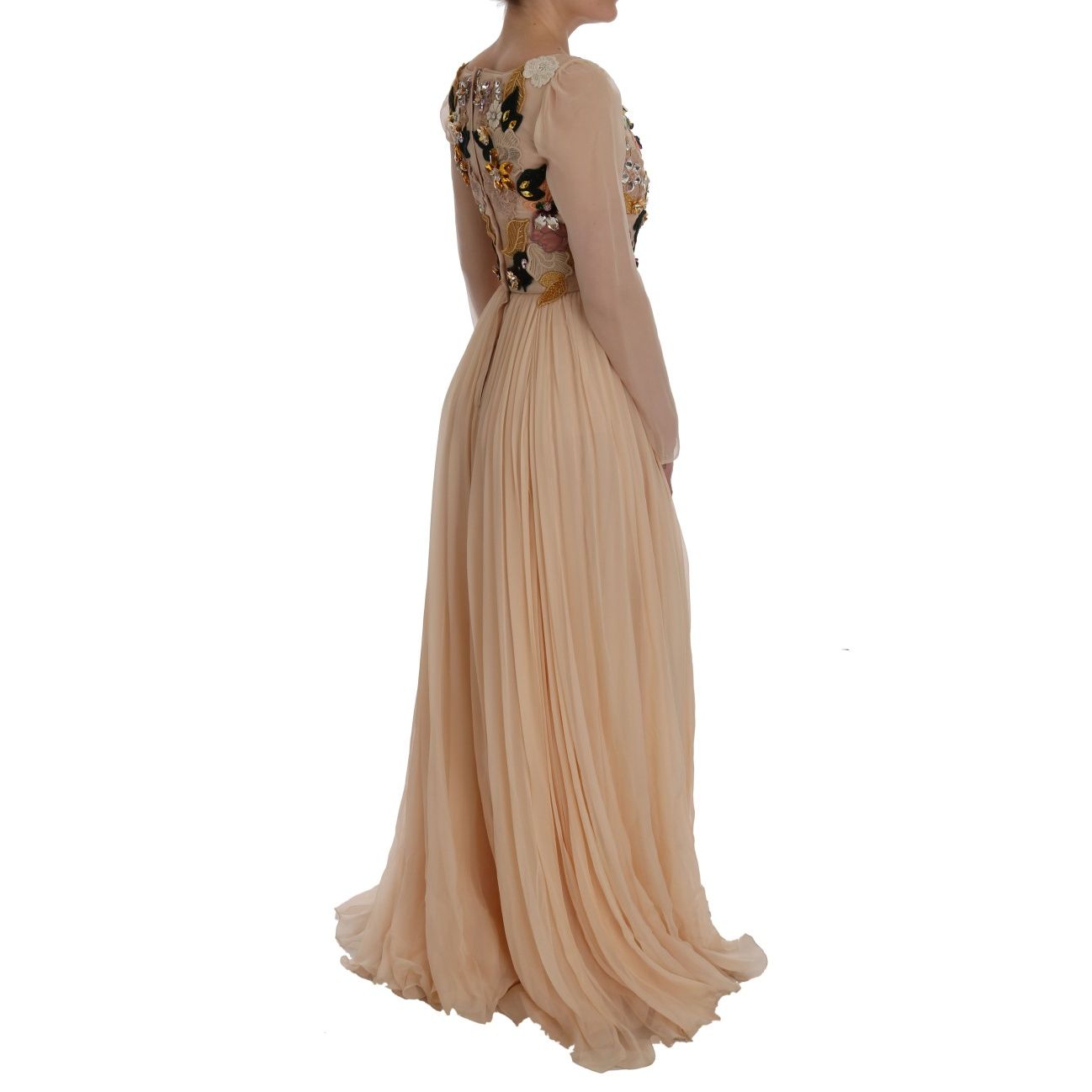 Dolce & Gabbana Pink Silk Floral Crystal Maxi Gown Dress