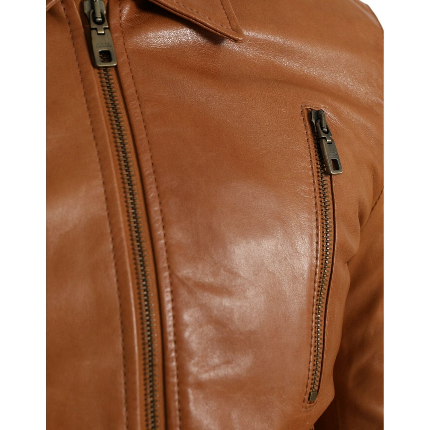 Dolce & Gabbana Brown Lamb Leather Full Zip Blouson Jacket