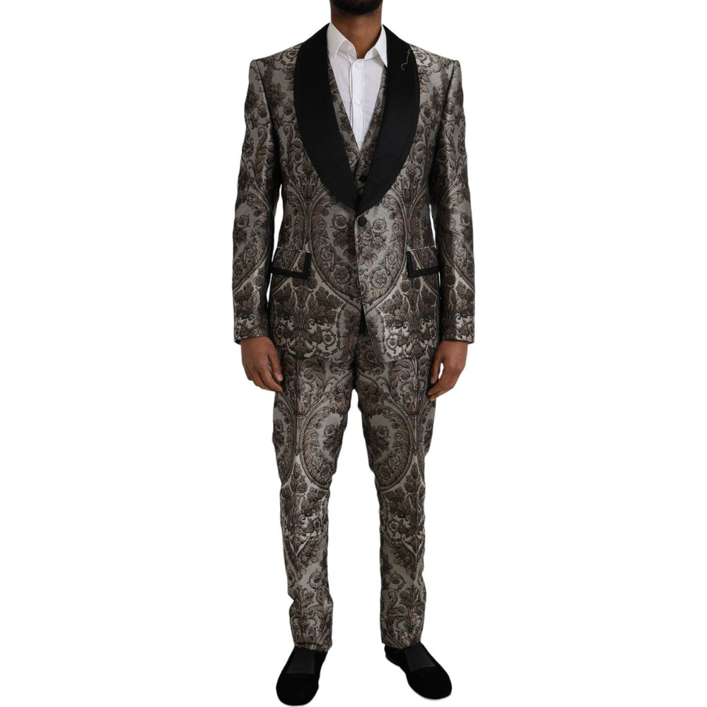 Dolce & Gabbana Brown Floral Jacquard Formal 3 Piece Suit Dolce & Gabbana Dark Slate Gray