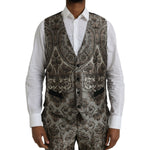 Dolce & Gabbana Brown Floral Jacquard Formal 3 Piece Suit Dolce & Gabbana Dark Slate Gray