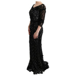 Dolce & Gabbana Black Cotton Silk Floral Long Dress Dresses