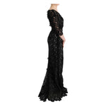 Dolce & Gabbana Black Cotton Silk Floral Long Dress Dresses