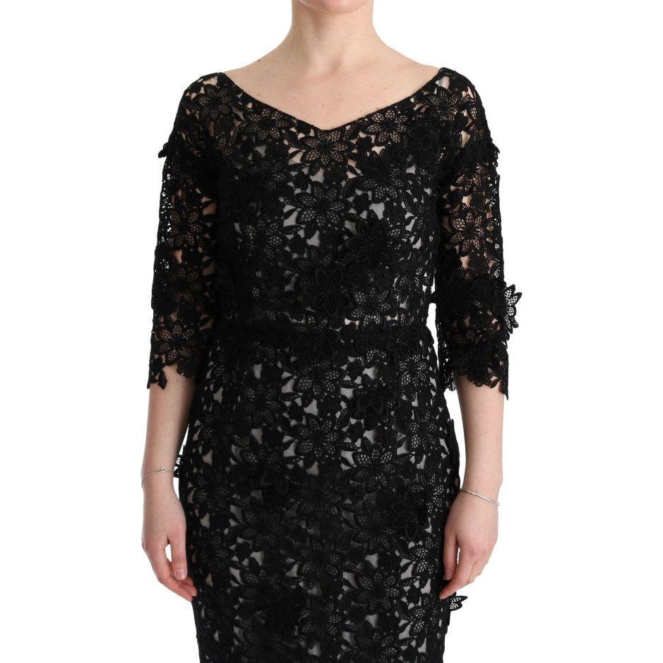 Dolce & Gabbana Black Cotton Silk Floral Long Dress Dresses