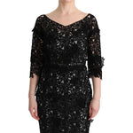 Dolce & Gabbana Black Cotton Silk Floral Long Dress Dresses