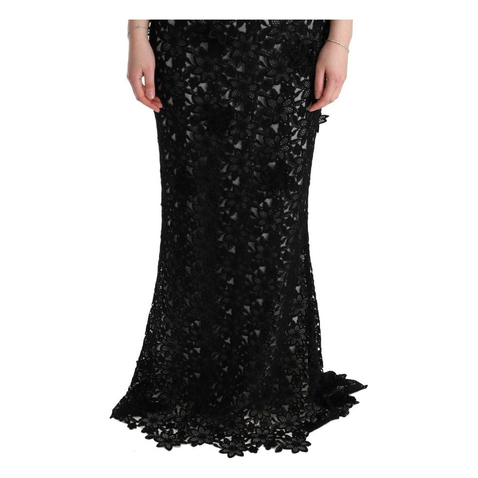 Dolce & Gabbana Black Cotton Silk Floral Long Dress Dresses