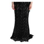 Dolce & Gabbana Black Cotton Silk Floral Long Dress Dresses