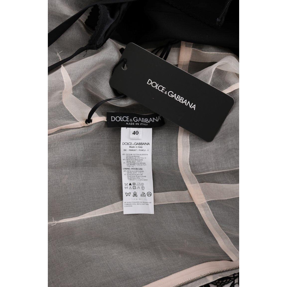 Dolce & Gabbana Black Cotton Silk Floral Long Dress Dresses