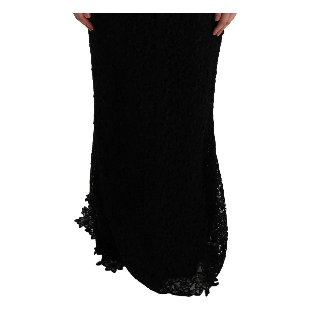 Dolce & Gabbana Black Floral Ricamo Sheath Long Dress