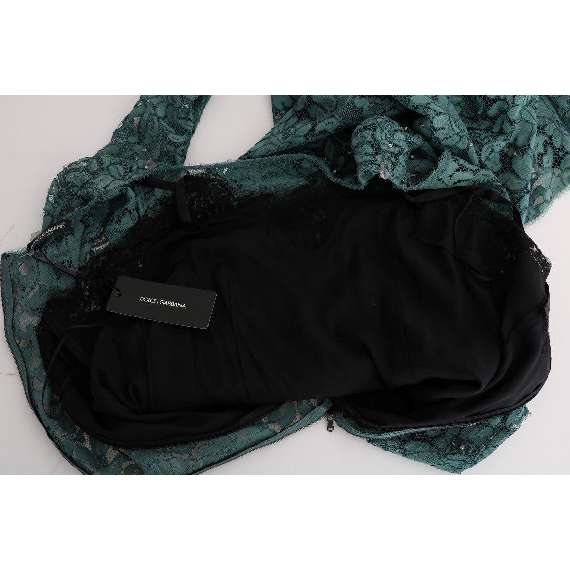 فستان دولتشي آند غابانا الأنيق المزين بالكريستال باللون الأخضر