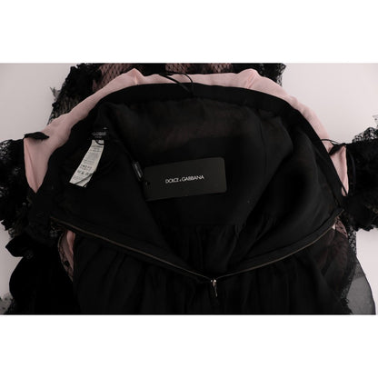 Dolce & Gabbana Black Pink Silk Applique Shift Dress
