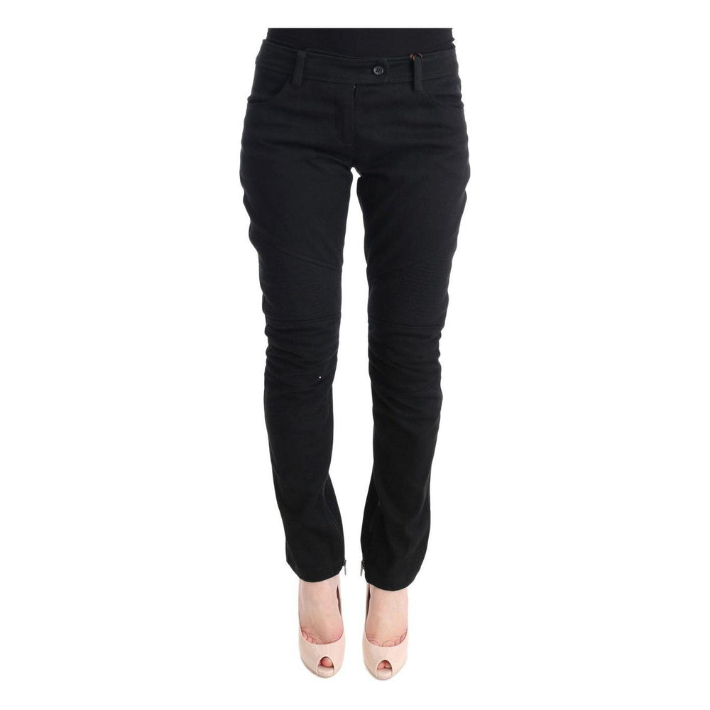 Ermanno Scervino Black Cotton Slim Fit Casual Pants Jeans & Pants
