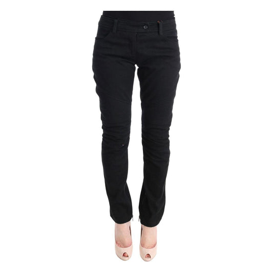 Ermanno Scervino Black Cotton Slim Fit Casual Pants Jeans & Pants