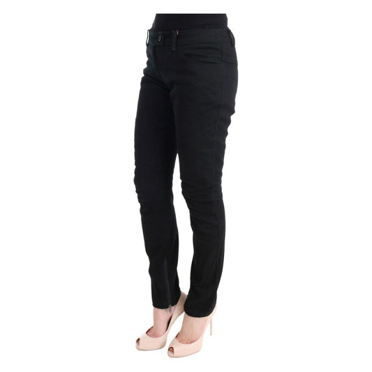 Ermanno Scervino Black Cotton Slim Fit Casual Pants Jeans & Pants