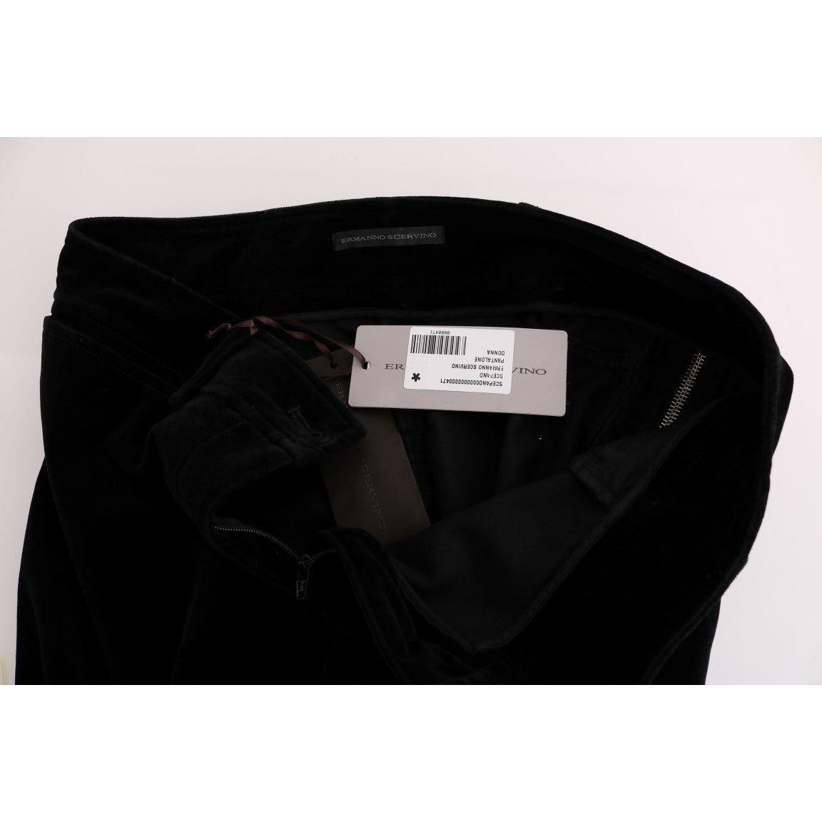 Ermanno Scervino Black Viscose Blend Velvet Cropped Pants Jeans & Pants