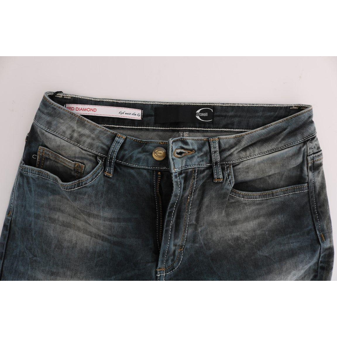 Cavalli Blue Wash Cotton Blend Slim Fit Jeans