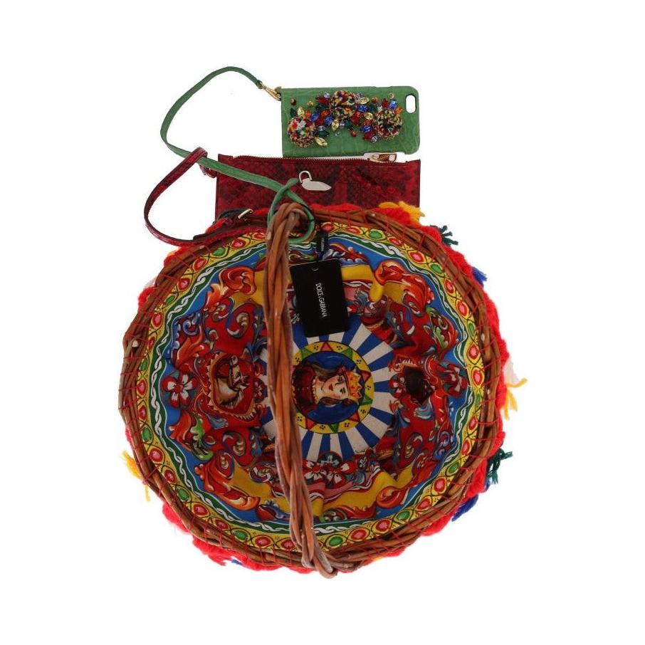 حقيبة دولتشي آند غابانا الأنيقة المصنوعة من القش والجلود الغريبة باللون البيج