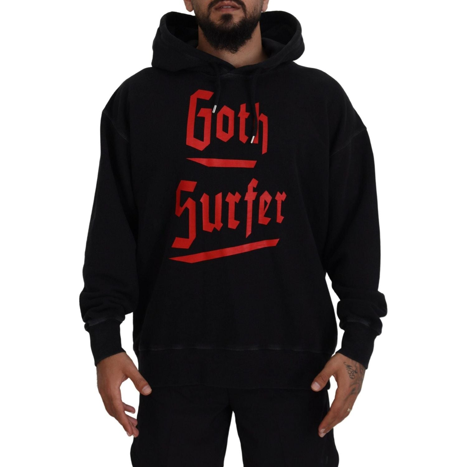 سترة رجالية مطبوعة بغطاء رأس من القطن الأسود من Dsquared²