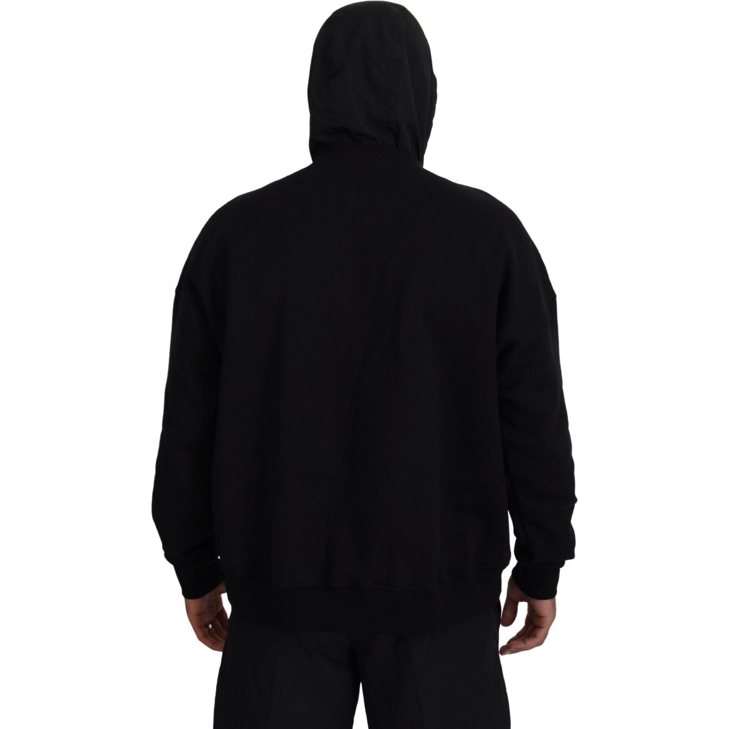 سترة صوفية مطبوعة بغطاء رأس من القطن الأسود من Dsquared²