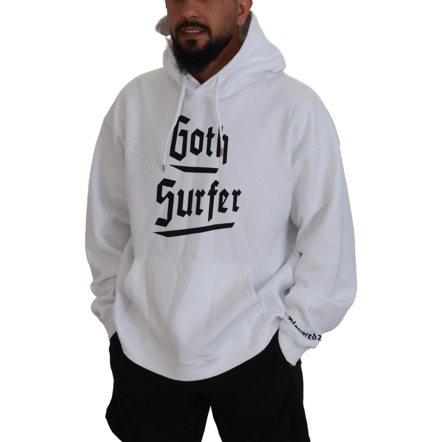 سترة رجالية مطبوعة بغطاء رأس من القطن الأبيض من Dsquared²