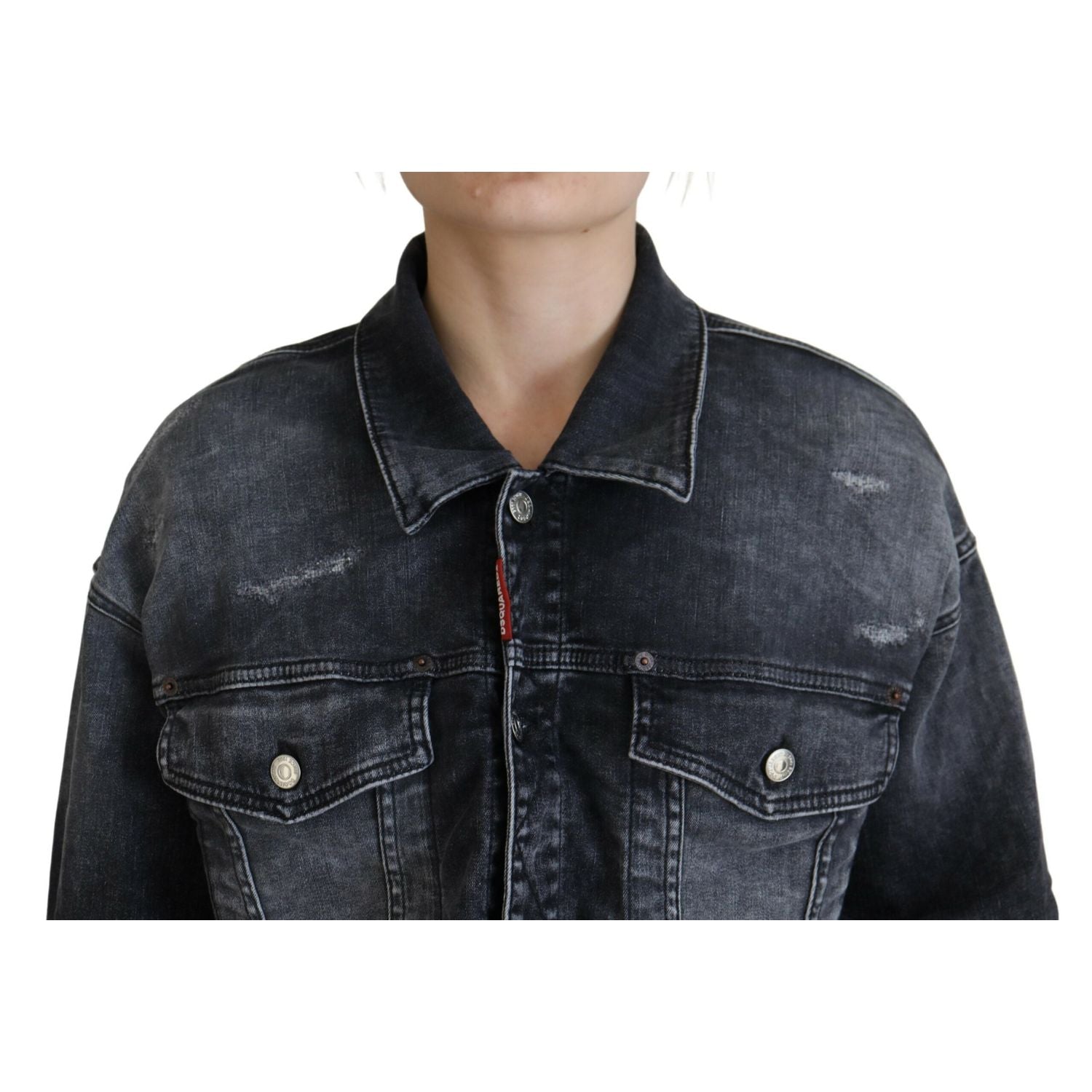 Dsquared² Gray Washed Cotton Cropped Denim Jacket