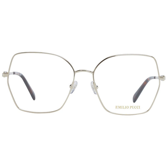 Emilio Pucci Gold Women Glasses Frame featuring butterfly style, gold metal full-rim with demo lenses, size 56-16-140.