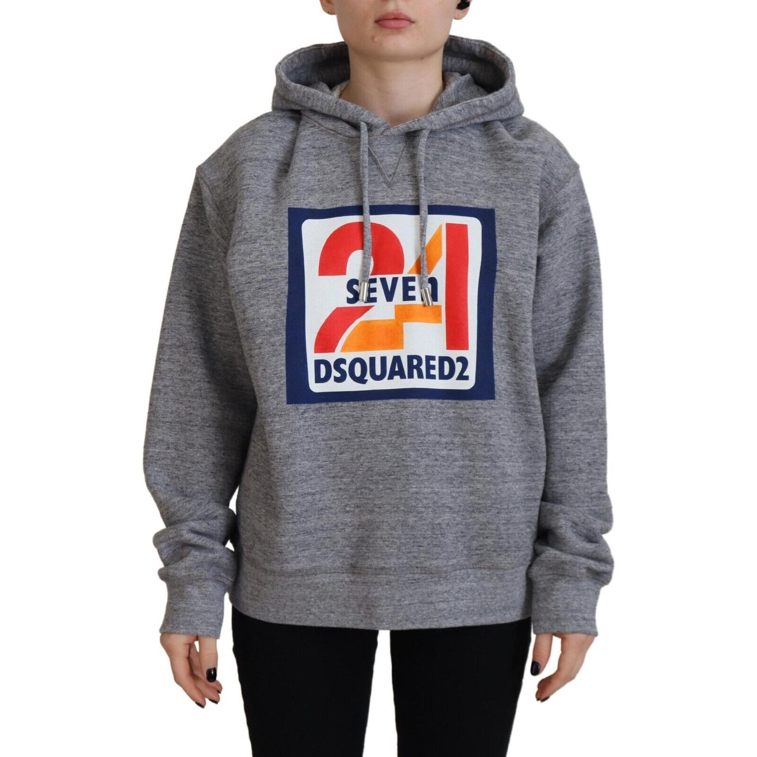 سويت شيرت بغطاء رأس من القطن بطبعة شعار Dsquared² باللون الرمادي