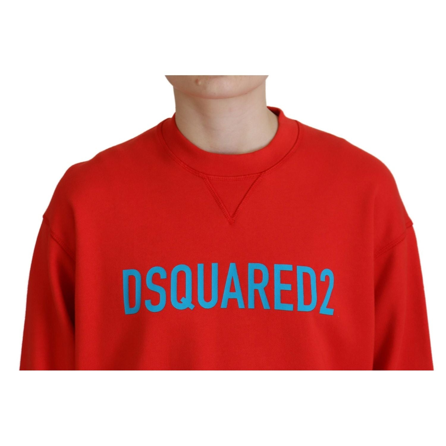 سترة Dsquared² حمراء من القطن المطبوع برقبة دائرية وأكمام طويلة