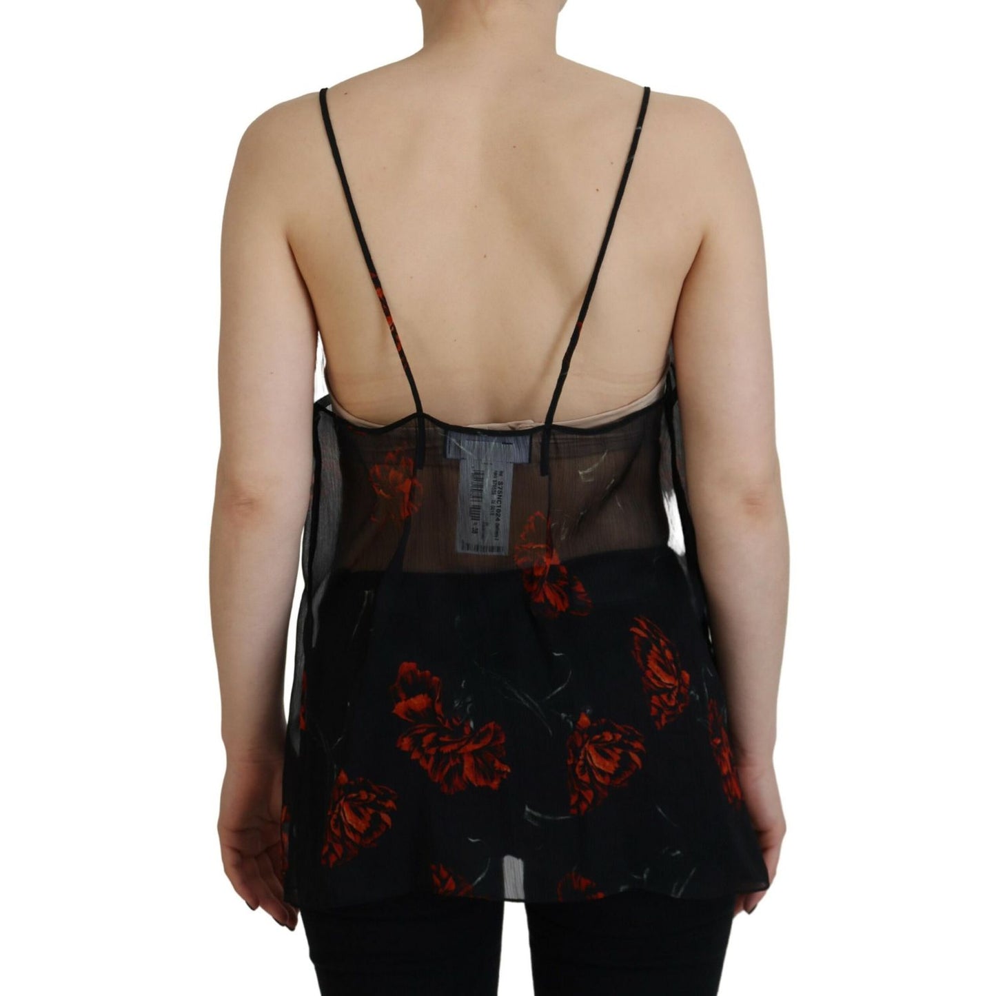 Dsquared² Black Floral Print Spaghetti Strap Tank Blouse Top