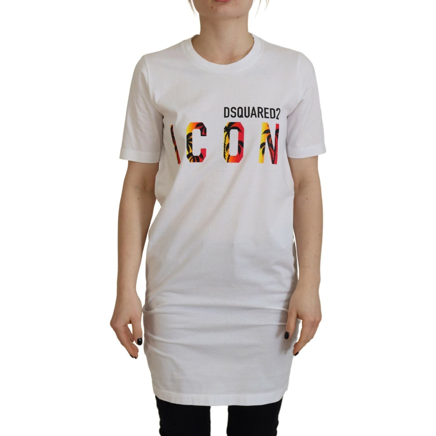 تي شيرت من القطن الأبيض بطبعة شعار Dsquared² برقبة دائرية