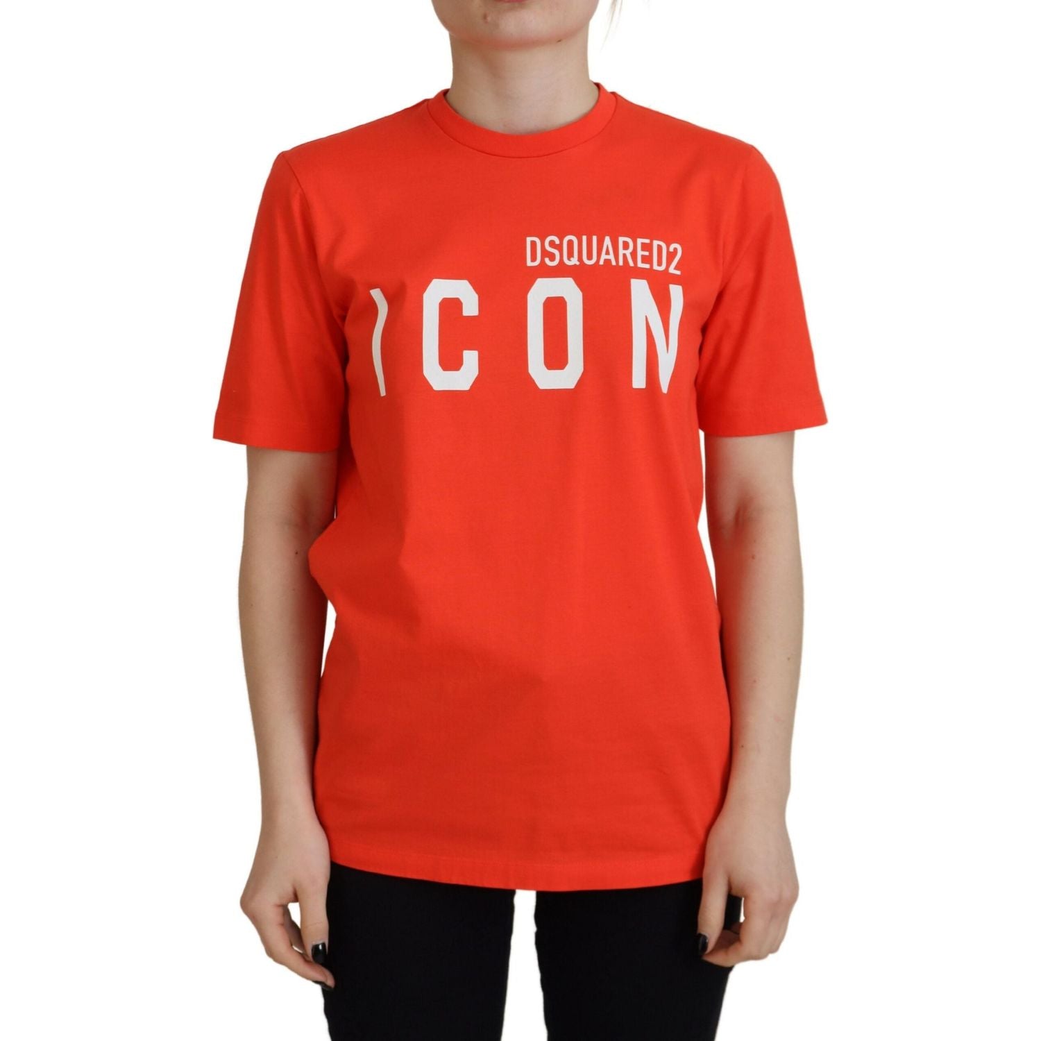تي شيرت Dsquared² Orange Cotton Shiny Icon East Tee Crewneck T-Shirt