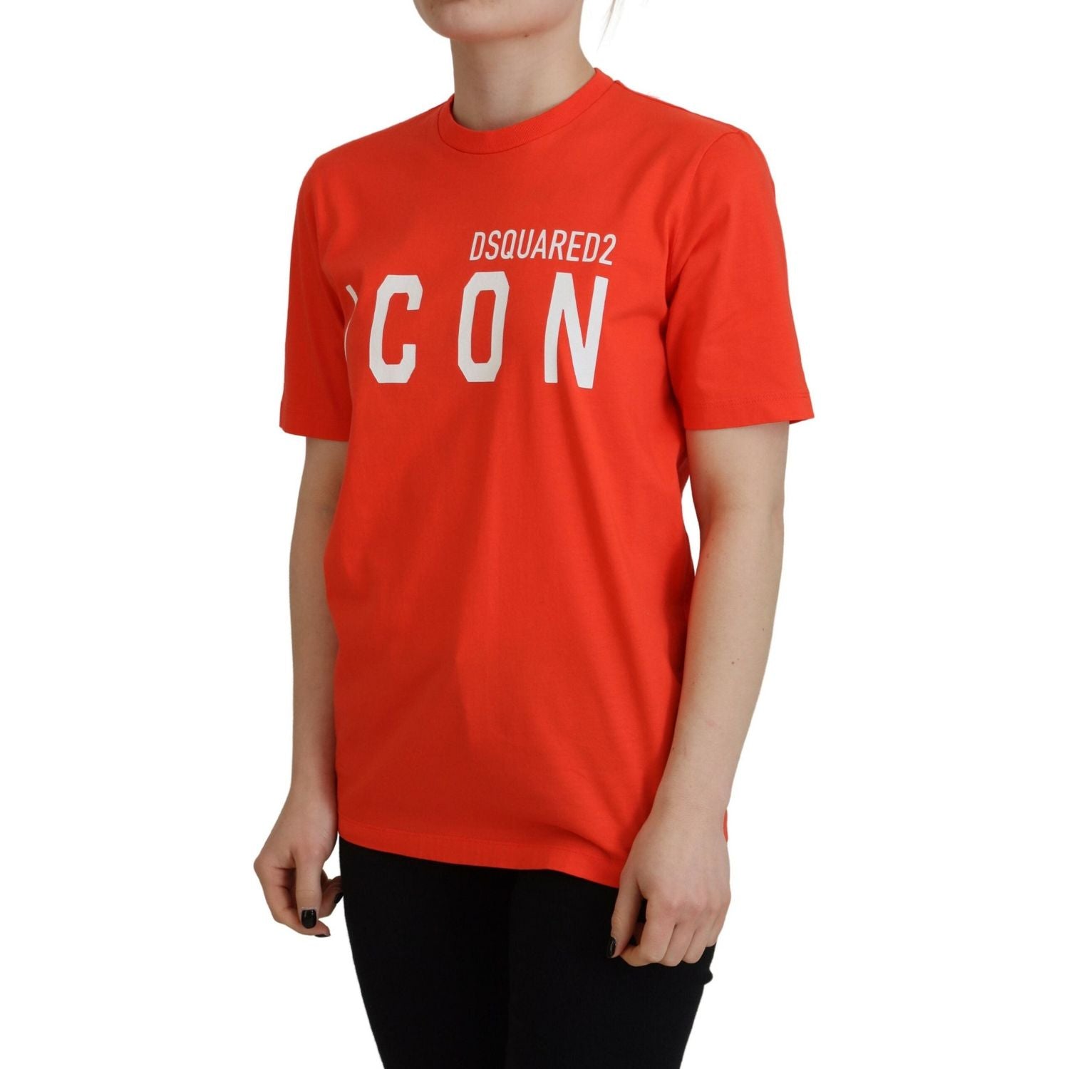 تي شيرت Dsquared² Orange Cotton Shiny Icon East Tee Crewneck T-Shirt