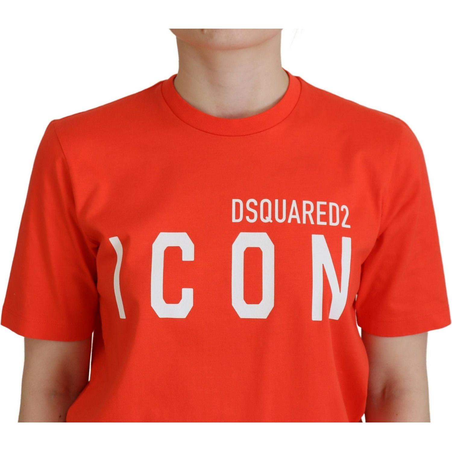 تي شيرت Dsquared² Orange Cotton Shiny Icon East Tee Crewneck T-Shirt