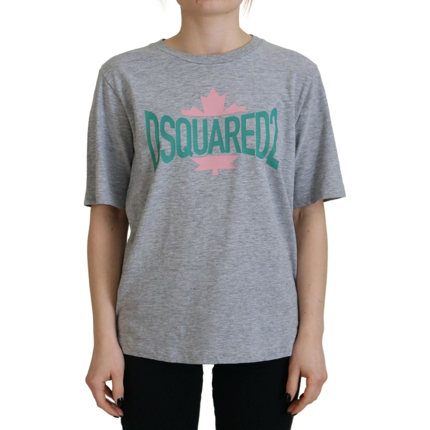 تي شيرت Dsquared² رمادي اللون من القطن برقبة دائرية وأكمام قصيرة