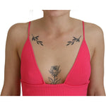 Dsquared² Pink Ribbed Knit Bra Cropped Spaghetti Strap Top Dsquared² Rosy Brown