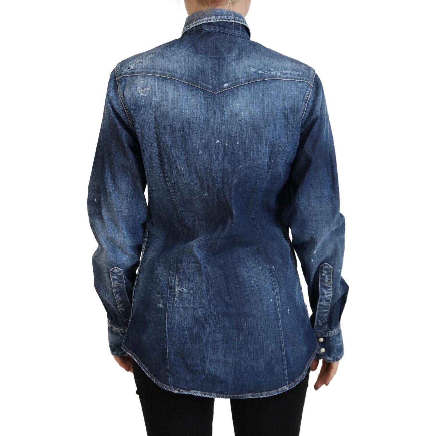 قميص جينز بأزرار من Dsquared² مصنوع من القطن المغسول باللون الأزرق