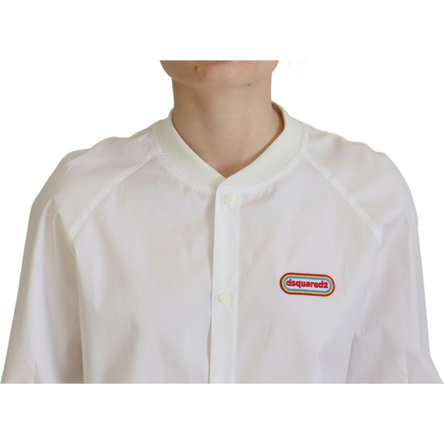 Dsquared² White Cotton Button Down Long Sleeves Crewneck Top