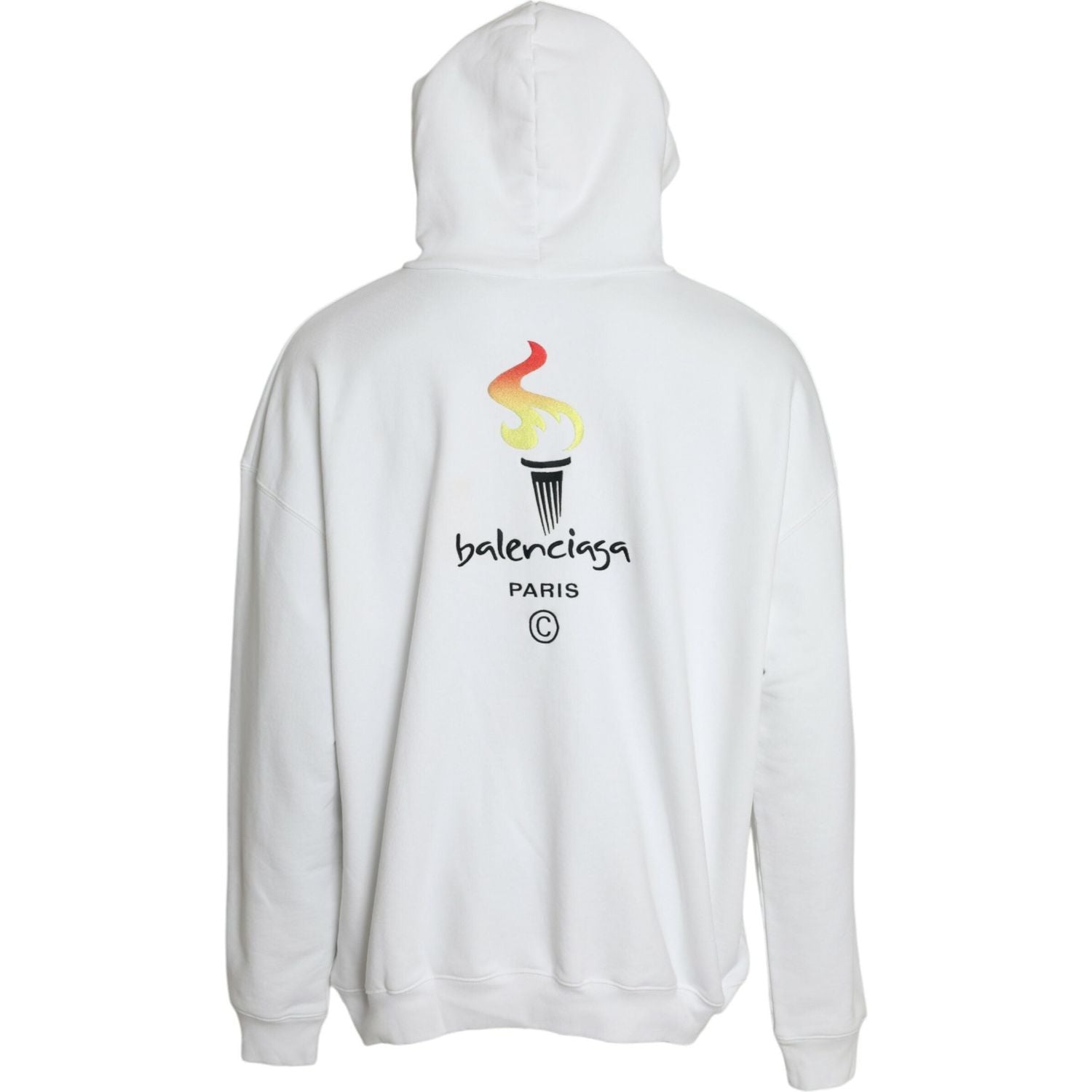 سويت شيرت بغطاء رأس وشعار من Balenciaga مصنوع من القطن باللون الأبيض