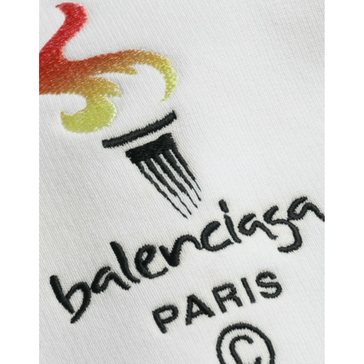 سويت شيرت بغطاء رأس وشعار من Balenciaga مصنوع من القطن باللون الأبيض