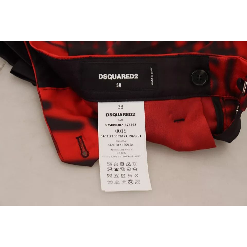 Dsquared² Red Printed High Waist Straight Pants