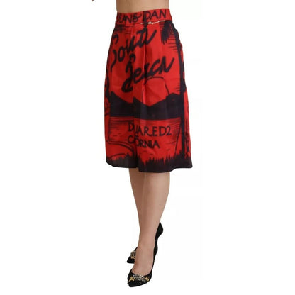 Dsquared² Red Printed High Waist Wide Leg Cropped Pants