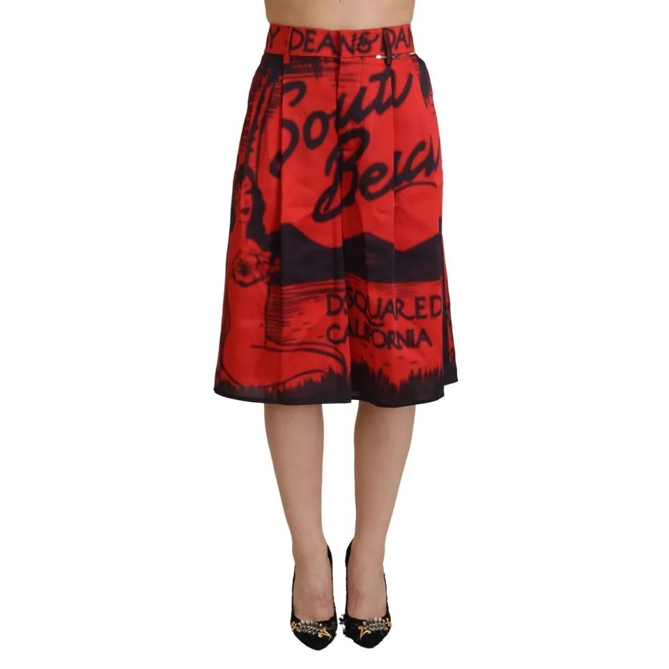 Dsquared² Red Printed High Waist Wide Leg Cropped Pants