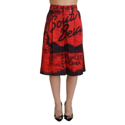Dsquared² Red Printed High Waist Wide Leg Cropped Pants