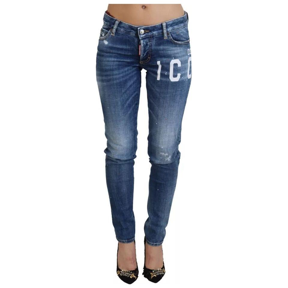 بنطلون جينز جينيفر من Dsquared² Blue Icon بخصر منخفض وقصة ضيقة