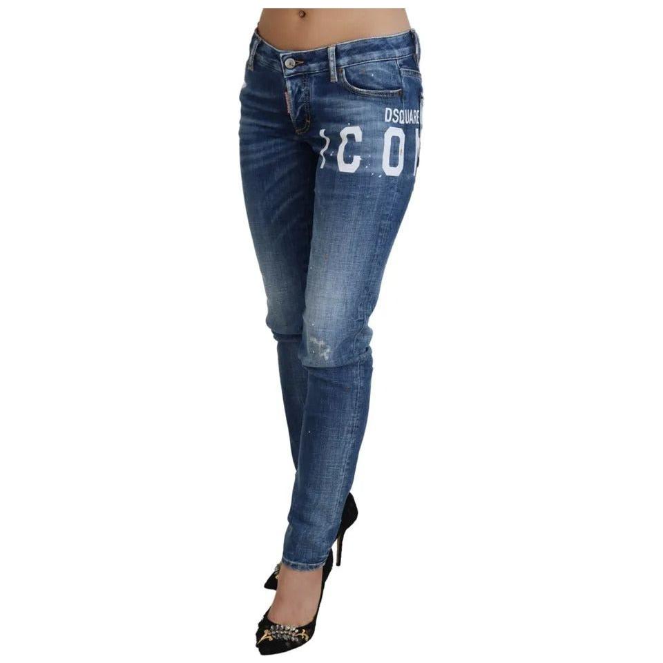 بنطلون جينز جينيفر من Dsquared² Blue Icon بخصر منخفض وقصة ضيقة