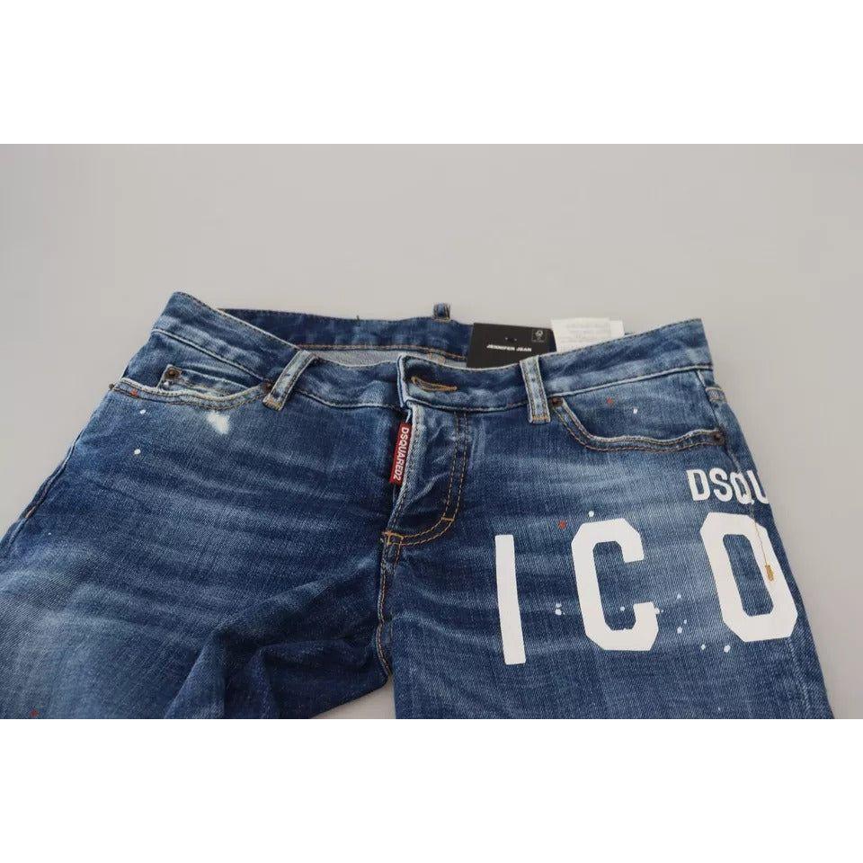 بنطلون جينز جينيفر من Dsquared² Blue Icon بخصر منخفض وقصة ضيقة