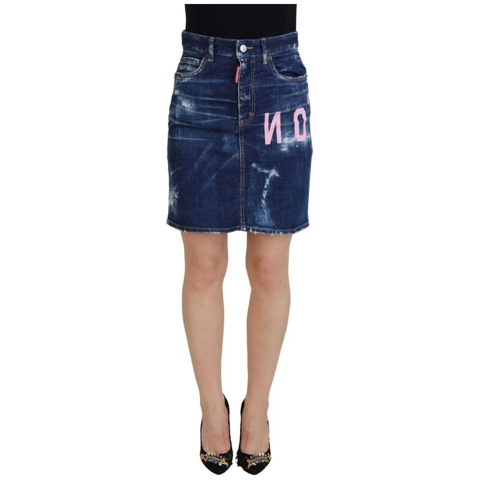 تنورة جينز بوسطن قصيرة من Dsquared² Blue Icon بخصر عالٍ